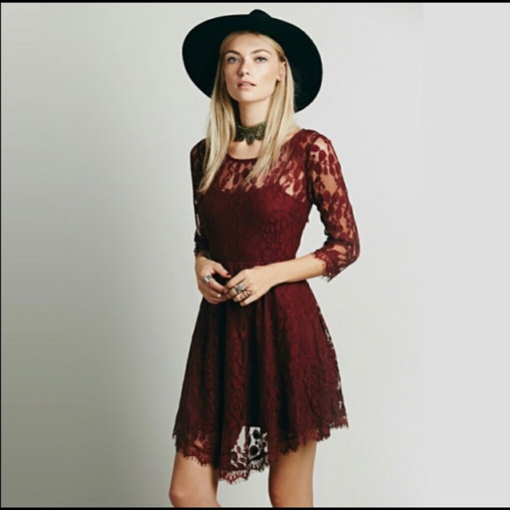 Free People Floral Mesh Lace Dress
